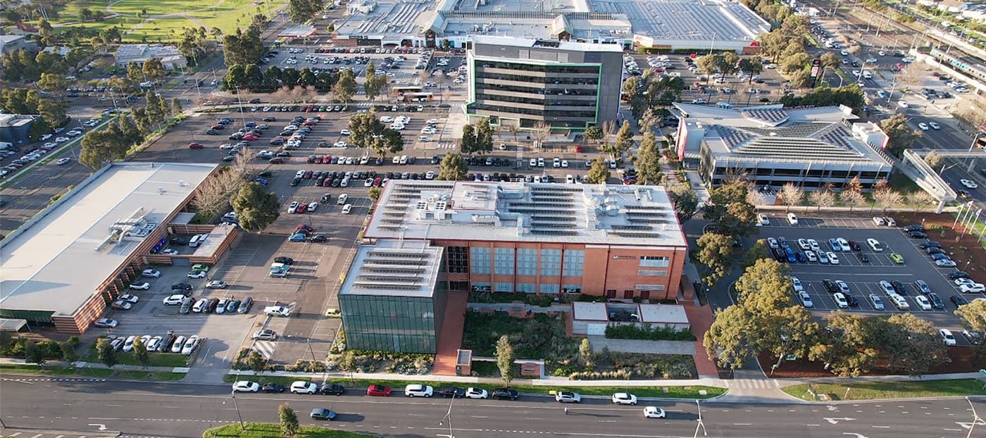 Aerial shot of Broadmeadows Town Hall, Broadmeadows Council Building and Hume Global Learning Centre – Broadmeadows