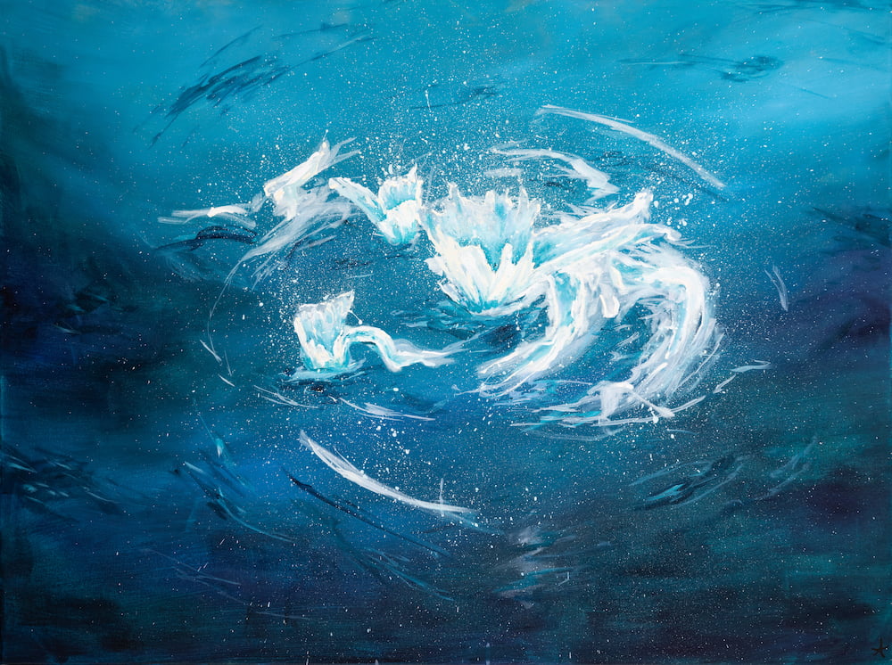 painting of the moment a splash occurs on the waters surface